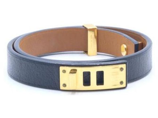 Hermès Pulseira de couro para mulher com fivela mini cão em ouro Preto