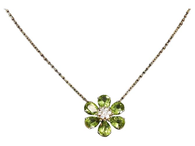 Van Cleef & Arpels Halskette mit Fleurette Hawaii Anhänger aus Gelbgold, Peridot und Diamant 