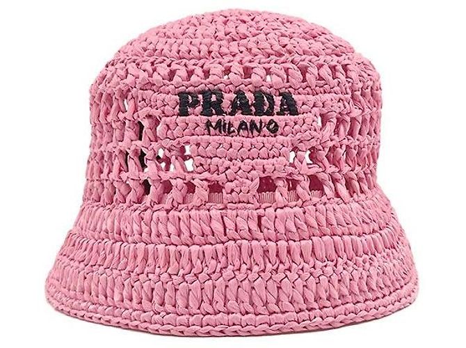 Prada Raffia-Bucket-Hat Pink 