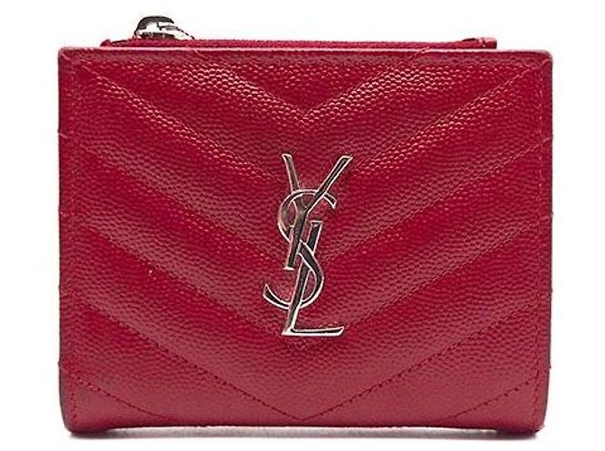 Saint Laurent Cartera de doble pliegue Monogram Roja