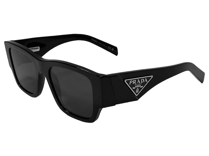 Prada Square Sunglasses Triangle Metal Logo Black