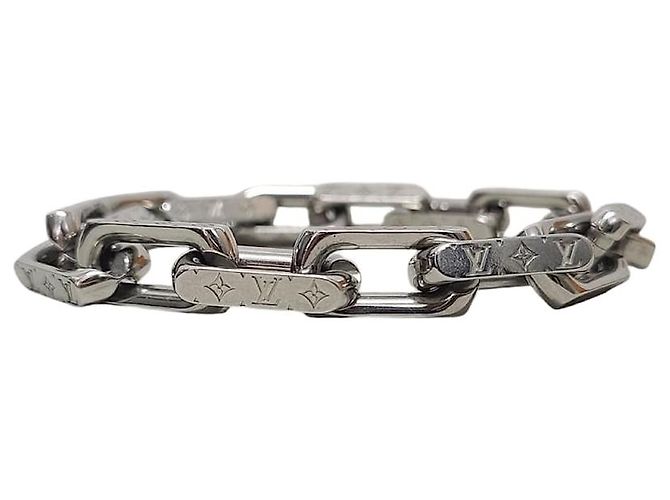 Louis Vuitton Silver Steel Monogram Chain Bracelet Silvery