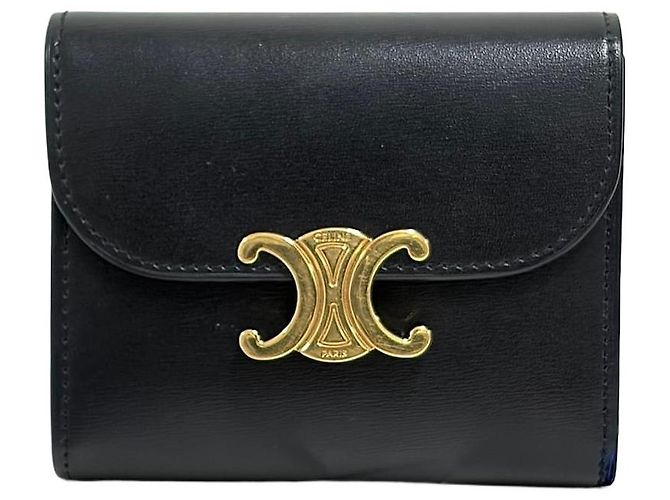 Céline Triomphe Flap Wallet Black 