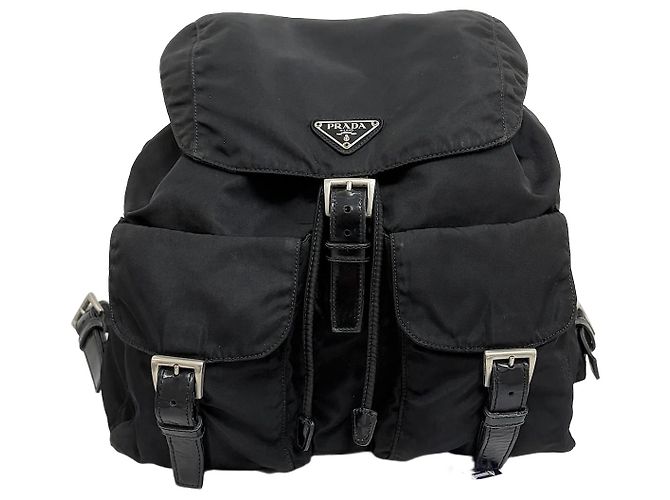 Prada Triangle Logo Nylon Backpack Medium Black