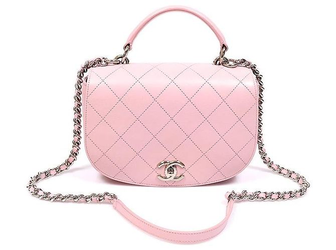 Chanel Anel My Bag Top Handle em couro de vitelo rosa prata