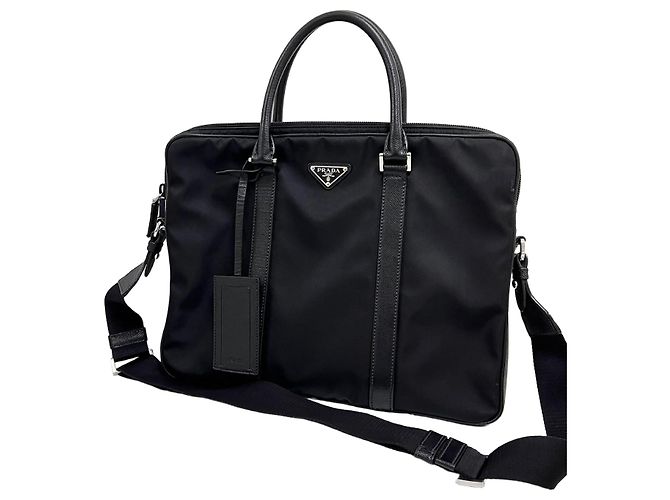Prada Nylon Saffiano Briefcase Tote Bag Black