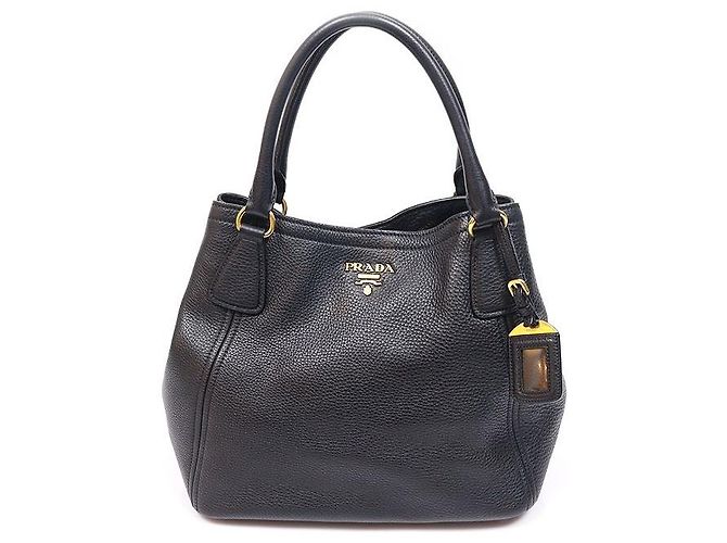 Prada Tote Bag en Vitello Daino noir avec lettrage doré