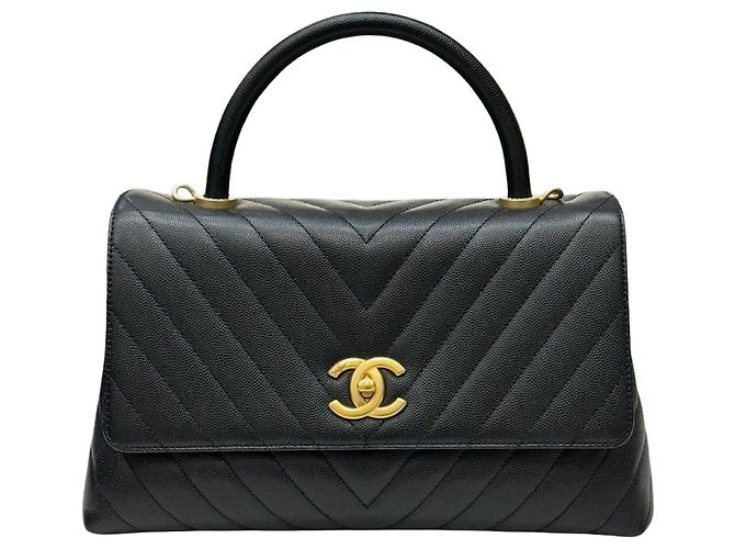 Chanel Coco Handle Chevron Medium Gold Series Schwarz