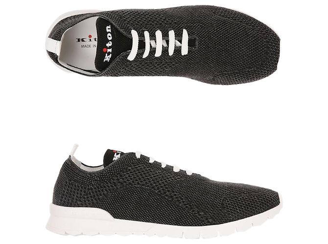 Kiton Logo Cotton Fit Strick-Sneaker Schwarz