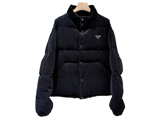 Prada Jaqueta de camisa em denim com logo triangular e bolso Navy Azul