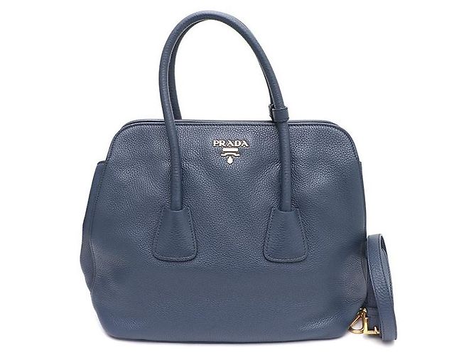 Prada Viteo Daino Tote Bag mit goldenem Logo Blau