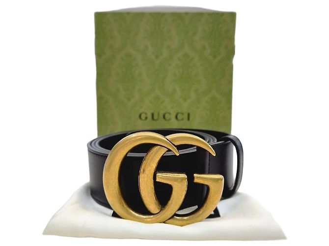 Gucci Breiter Ledergürtel Schwarz Inch