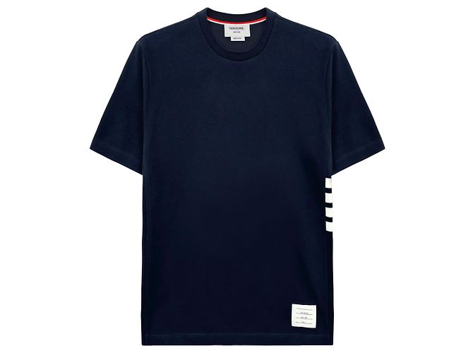 Thom Browne Kurzarm-T-Shirt mit Seitenarmband Navy Blau