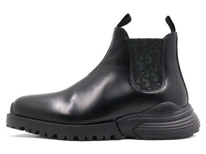 Dior Black Oblique Leather Combat Men's Chelsea Boots
