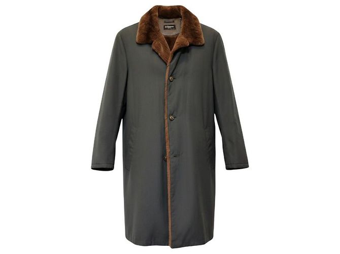 Kiton Langer Mantel für Herren mit Pelzfutter Schwarz