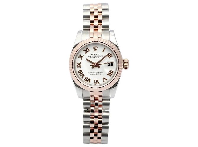 Rolex Orologio Datejust da donna con quadrante bianco, numeri romani e combinazione rosa