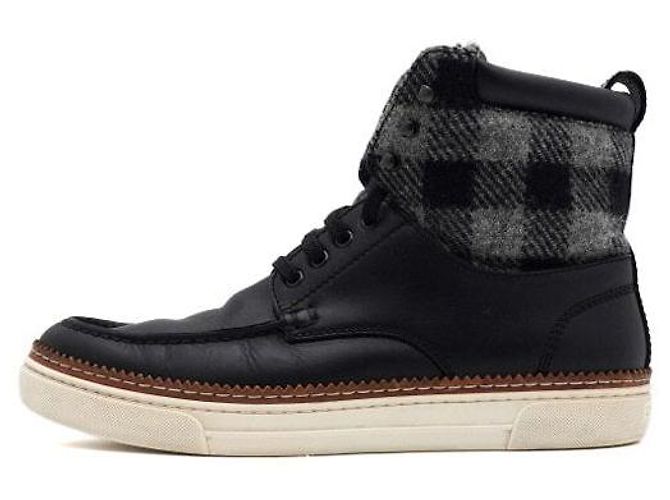 Louis Vuitton Black Leather Wool Damier Pattern High-Top Men's Sneakers