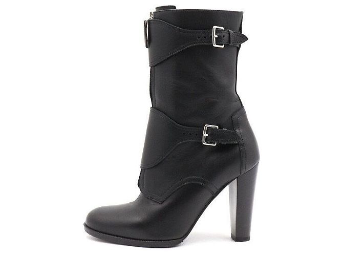 Hermès Black Leather Strap Ankle Boots