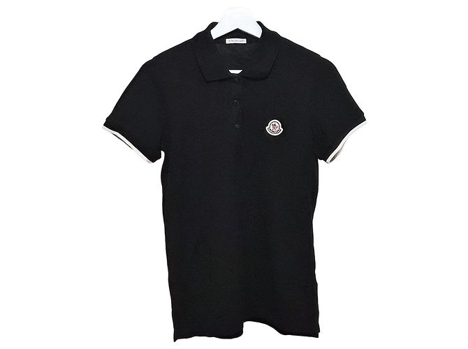 Moncler Kurzarm-Piqué-Short mit Logo-Patch Schwarz 
