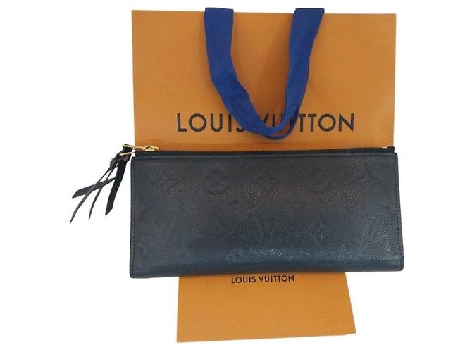 Louis Vuitton Navy Monogram Empreinte Adele Double Zipper Women's Wallet Blue