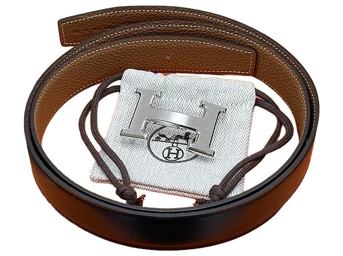 Hermès Cinturón Reversible Negro/Acabado Oro Mate