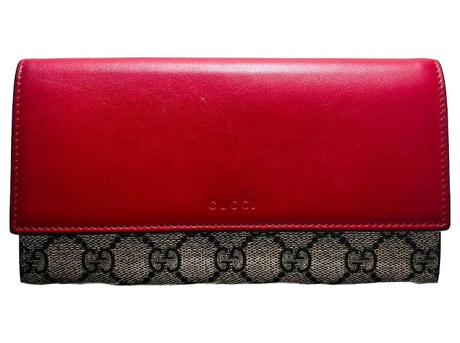 Gucci Supreme Canvas Flap Wallet Red Brown