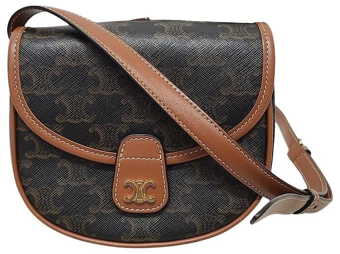 Céline Mini borsa a tracolla Versace in tela Triomphe e pelle di vitello Tan Marrone