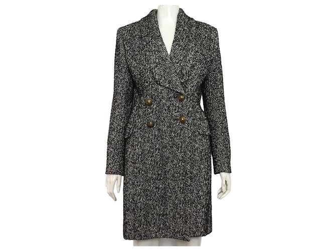 Balmain Long manteau en laine bicolore double veste