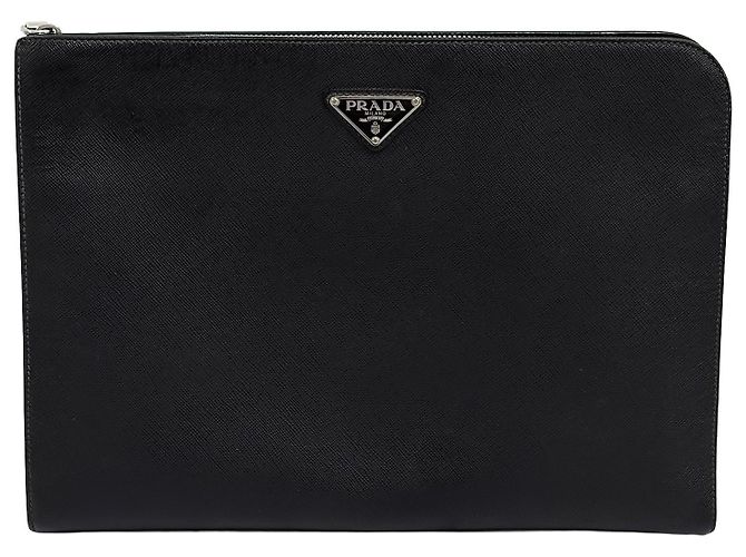 Prada Pochette Saffiano Triangle Logo Black Noir