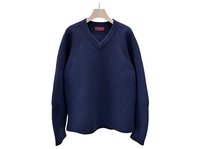 Gucci Strickpullover mit V-Ausschnitt Navy Blau 