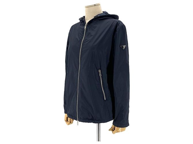 Prada Nylon Triangle Logo Women's Windbreaker Jacket Blue