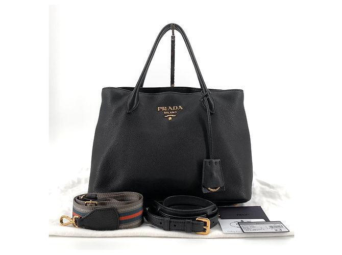 Prada Bolsa Tote e Bolsa de Ombro com Alça em Vitello Daino Preto