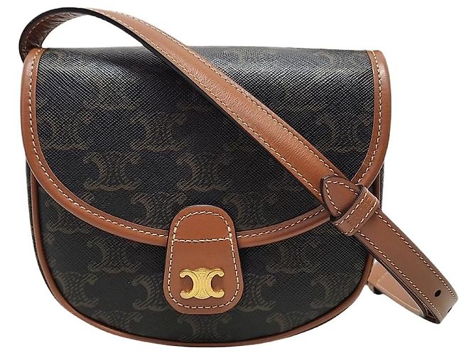 Céline Mini bolsa transversal Versace em canvas Triomphe e couro de bezerro Tan Marrom