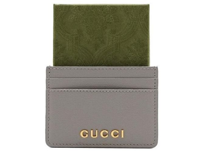 Gucci Gray Leather Script Logo Cardholder Wallet