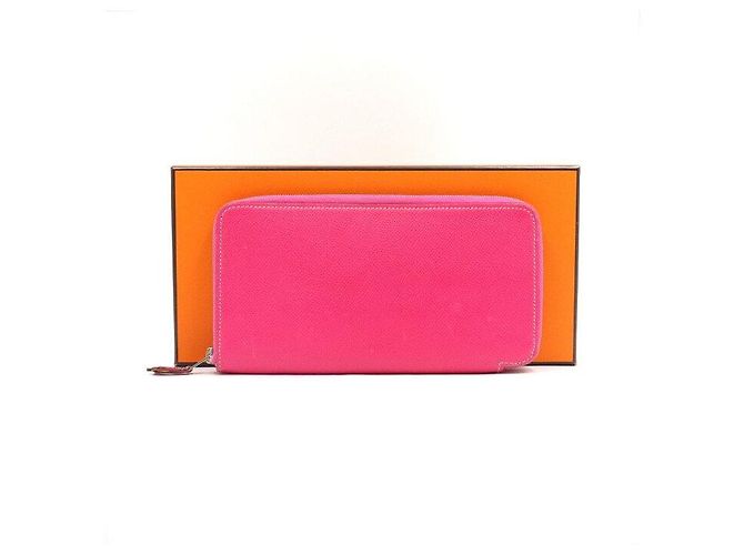 Hermès Pink Leather Silk Zip Long Wallet