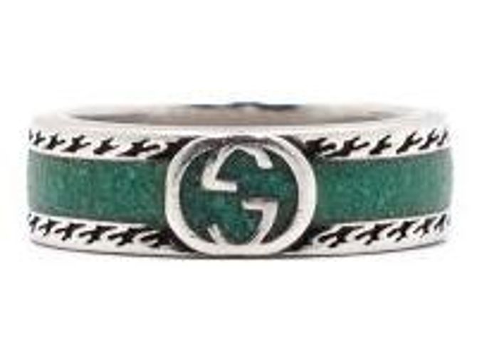 Gucci Interlocking Enamel Silver Turquoise Ring