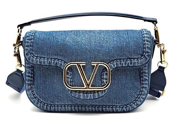 Valentino Tote e bolsa de ombro em denim com logo Azul