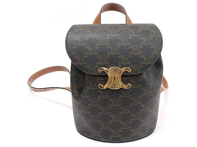 Céline Mochila Bonny em Canvas Triomphe e couro de bezerro Tan Marrom