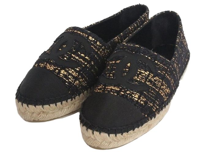 Chanel Tweed Espadrille Mule Slip-On Black