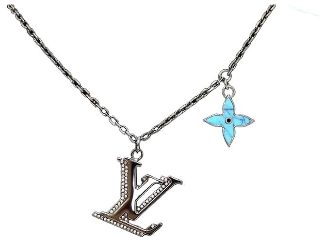 Louis Vuitton Colar INITIALS em Cristal Turquesa Azul