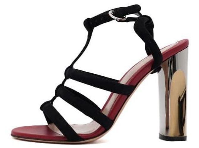 Alexander Mcqueen Sandali con tacco da donna in scamosciato nero e argento