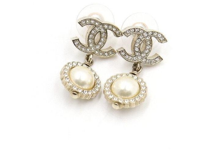 Chanel Orecchini Gold CC Crystal Pearl Drop Multicolore