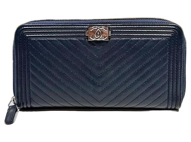 Chanel Chevron Lambskin Long Wallet Blue Series