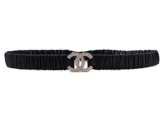 Chanel Schwarzer elastischer Kristallgürtel mit Gold für Damen