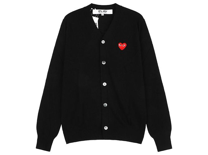 Comme Des Garcons Cárdigan de punto con cuello en V y corazón rojo Negro