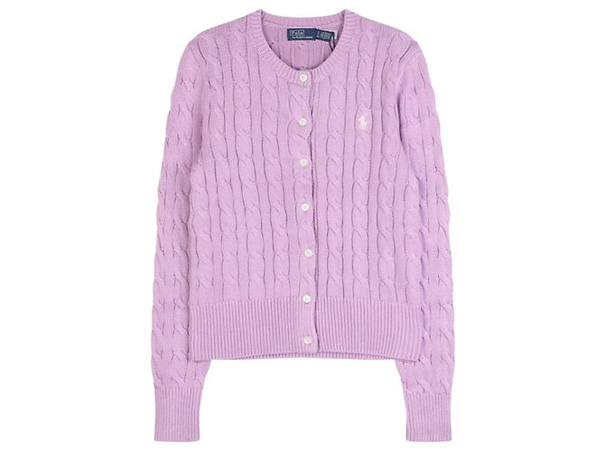 Ralph Lauren Strickjacke mit Zopfmuster und gesticktem Logo Flieder Lila