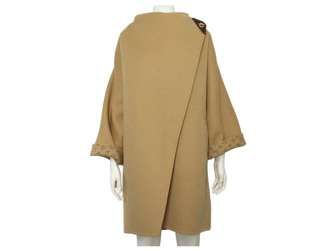 Louis Vuitton Beige Wool Blend Monogram Double Face Women's Coat Brown