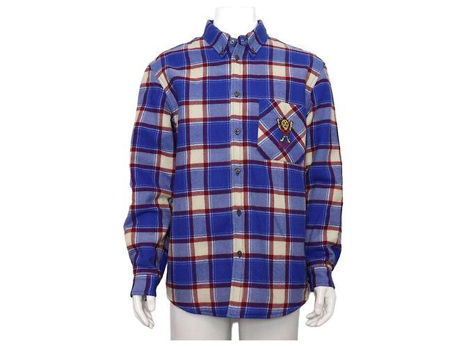 Gucci Embroidered Check Men's Shirt Blue