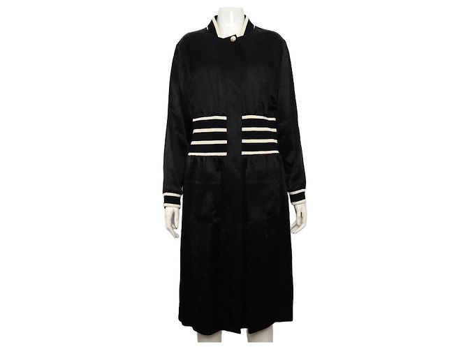 Chanel Long Zip Jacket Coat in Black Satin