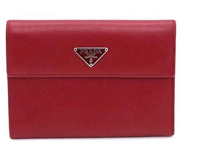 Prada Portafoglio in Saffiano rosso con logo argento